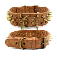 HKM-759763 Durable PU Dog Collar with Bronze Rivets for Large Dogs - Adjustable Sizes Available