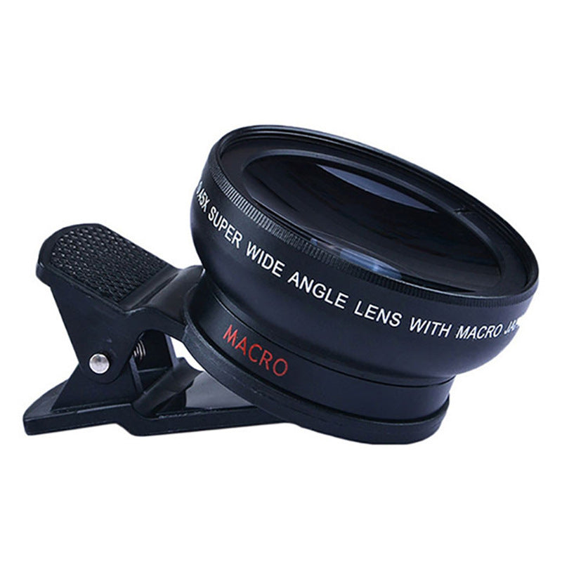 HKM-759763 Universal Mobile Phone 0.45X Wide Angle and 12.5X Macro External Lens Combo - HD Photography Accessory with Protective Covers and Storage Bag