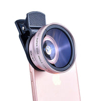 HKM-759763 Universal Mobile Phone 0.45X Wide Angle and 12.5X Macro External Lens Combo - HD Photography Accessory with Protective Covers and Storage Bag