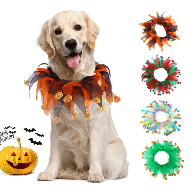 HKM-7599421 Colorful Tie-Dye Pet Collar for Dogs ¨C Halloween & Christmas Designs, Free Size, Cloth Material