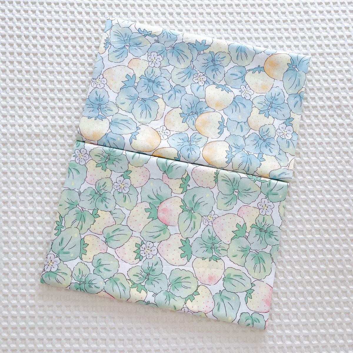 HKM-760019 Strawberry Print Cotton Twill Fabric - Green & Blue, 0.5m x 1.6m