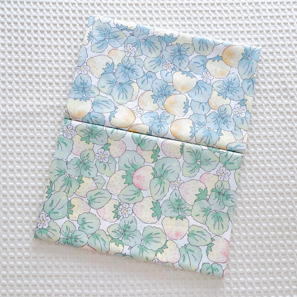 HKM-760019 Strawberry Print Cotton Twill Fabric - Green & Blue, 0.5m x 1.6m