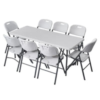 HKM-760083 Portable 8ft and 6ft White Rectangular Plastic Folding Table with Chairs for Outdoor Events