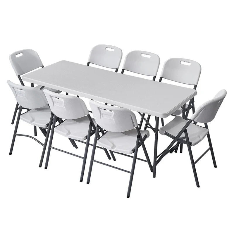 HKM-760083 Portable 8ft and 6ft White Rectangular Plastic Folding Table with Chairs for Outdoor Events
