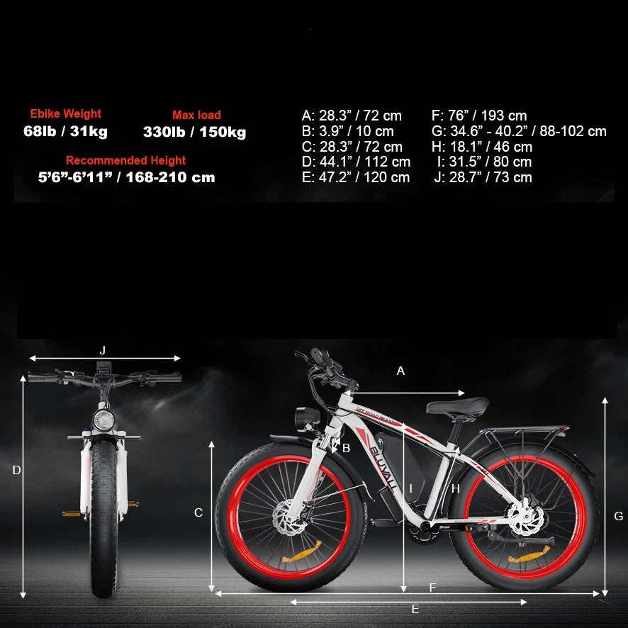 HKM-760147 48V 1000W Full Suspension Fat Tire Electric Mountain Bike for Adults with 26" Wheels and 7-Speed Gears