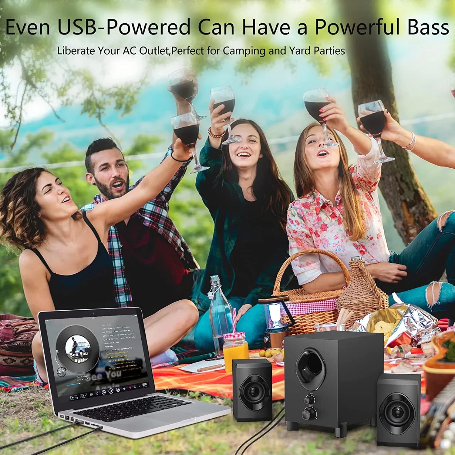 HKM-760211 2.1 Channel Hi-Fi Bluetooth Subwoofer Speaker System with USB, TF and AUX Connectivity for Home Theatre and PC
