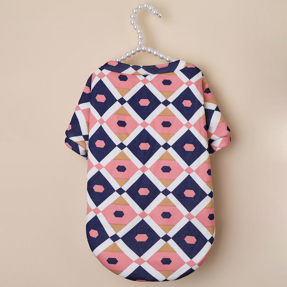 HKM-7602493 Plaid Thick Sweater for Cats in Dark Blue and Pink - Cozy and Stylish Pet Apparel