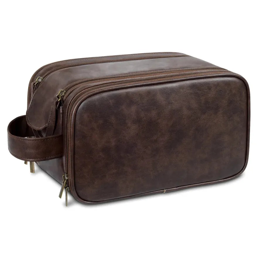 HKM-760275 Large Capacity PU Leather Men's Toiletry Bag - Retro Multifunctional Travel Storage