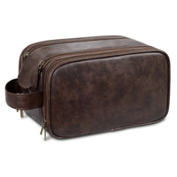 HKM-760275 Large Capacity PU Leather Men's Toiletry Bag - Retro Multifunctional Travel Storage