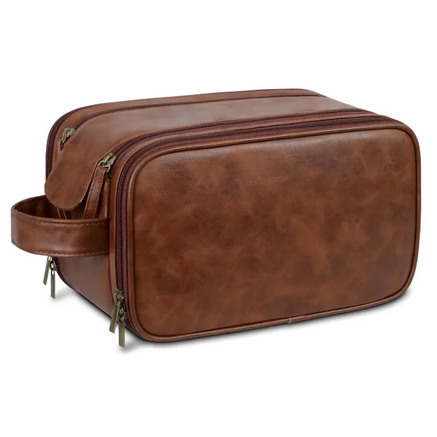 HKM-760275 Large Capacity PU Leather Men's Toiletry Bag - Retro Multifunctional Travel Storage