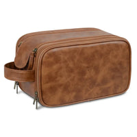 HKM-760275 Large Capacity PU Leather Men's Toiletry Bag - Retro Multifunctional Travel Storage