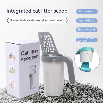 HKM-7603389 Portable Integrated Cat Litter Scoop with Garbage Bag Roll - Gray