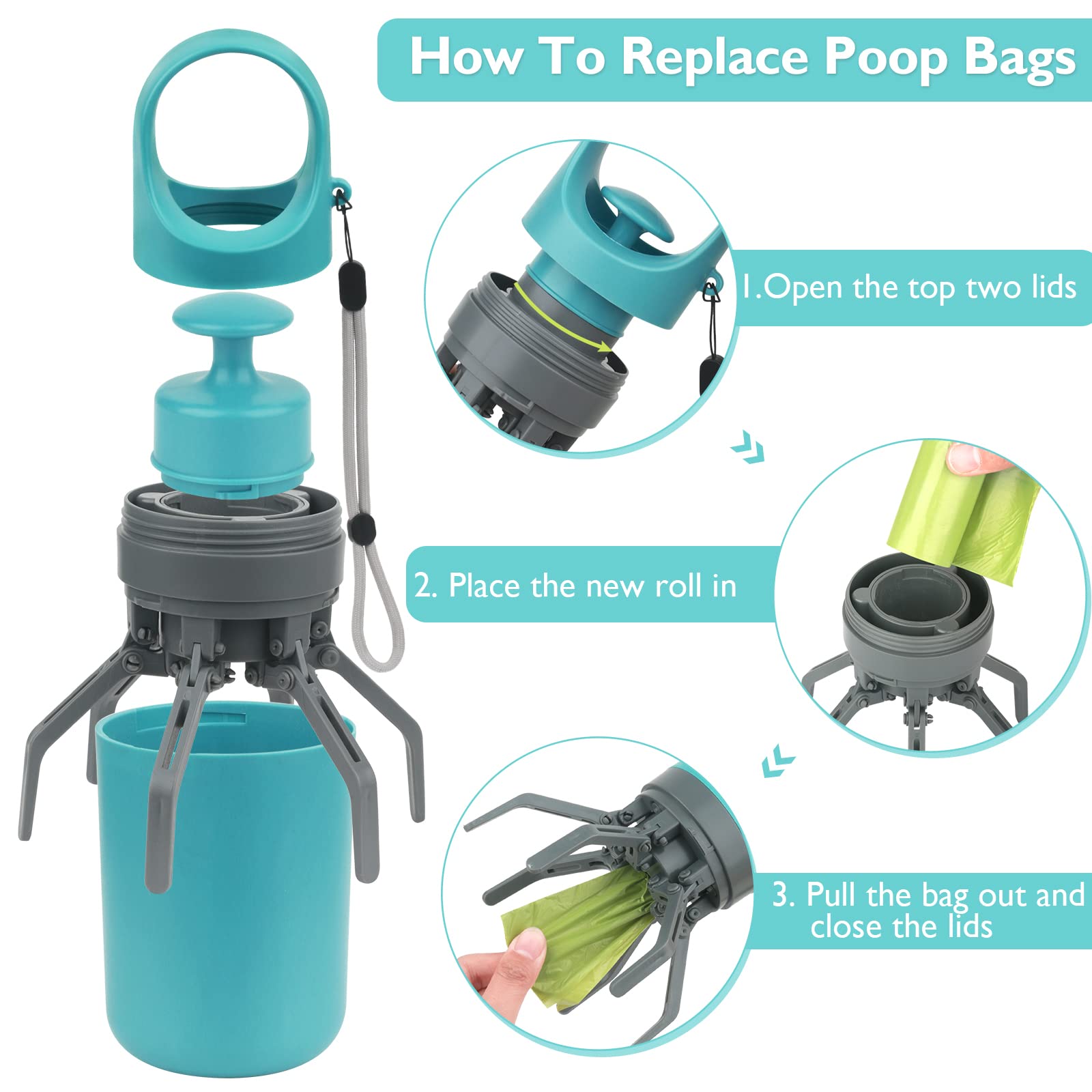 HKM-7604669 Compact Dog Poop Scooper with Built-In Bag Dispenser for Easy Waste Collection