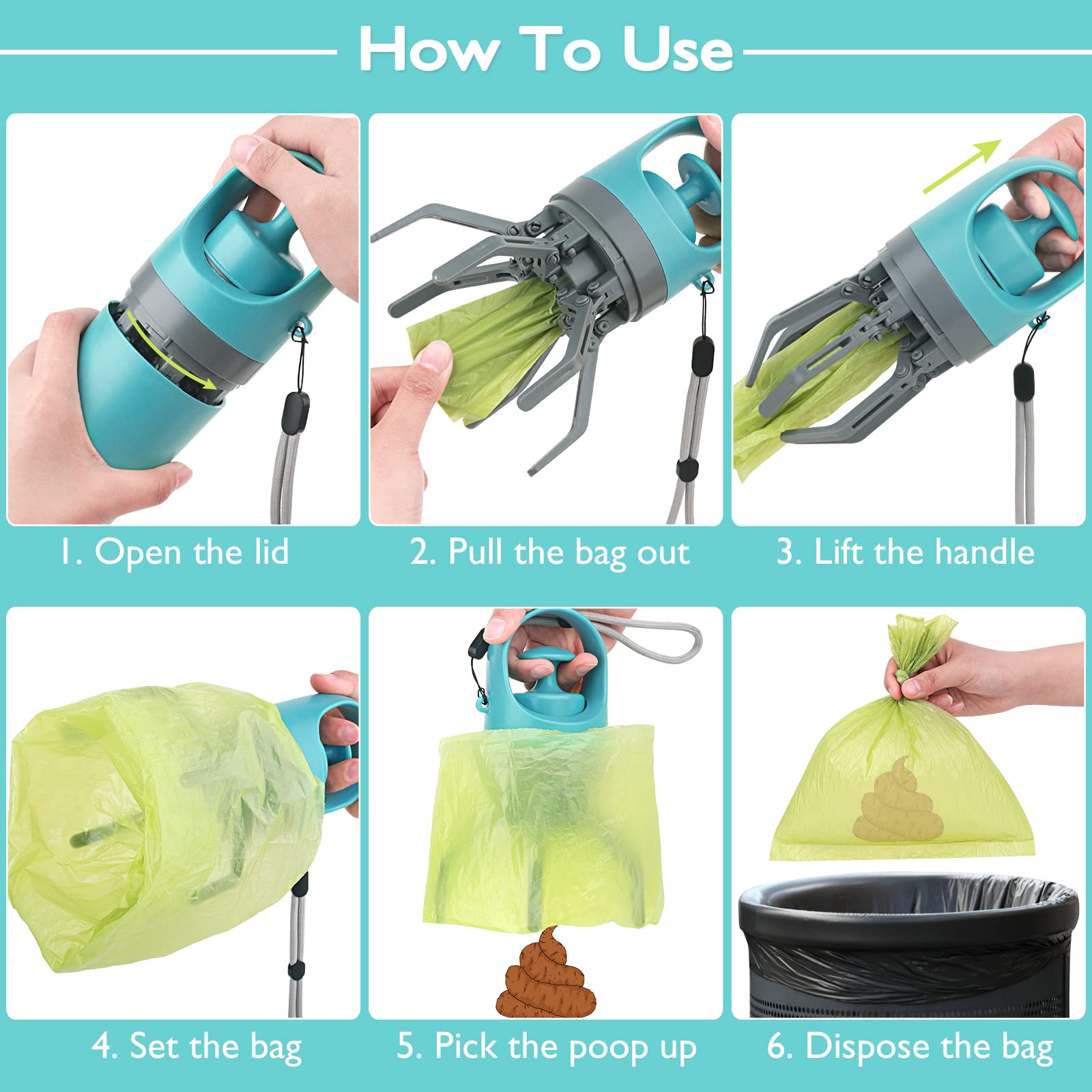 HKM-7604669 Compact Dog Poop Scooper with Built-In Bag Dispenser for Easy Waste Collection