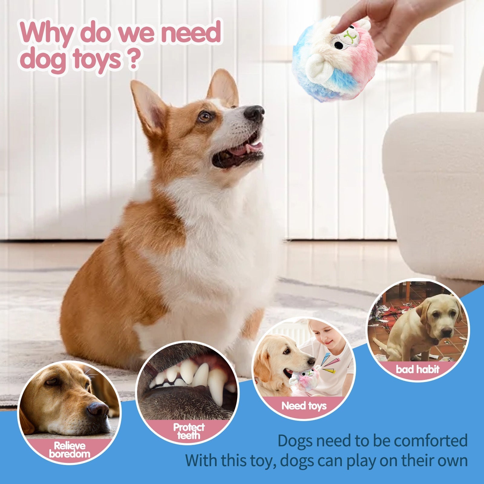 HKM-7605821 Colorful Plush Vocalization Acanthosphere TPR Molar Toy for Pets