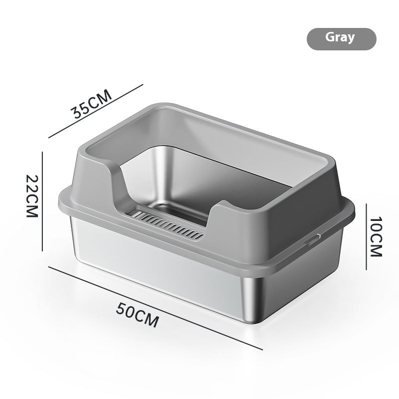 HKM-7606845 Deep Semi-Closed Stainless Steel Cat Litter Box with Various Height Options