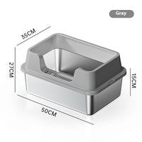 HKM-7606845 Deep Semi-Closed Stainless Steel Cat Litter Box with Various Height Options