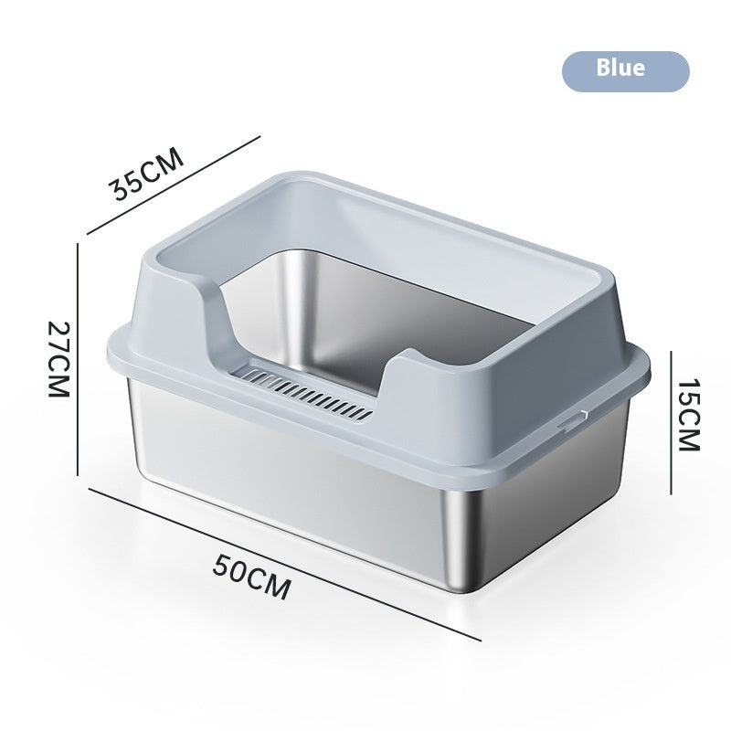 HKM-7606845 Deep Semi-Closed Stainless Steel Cat Litter Box with Various Height Options