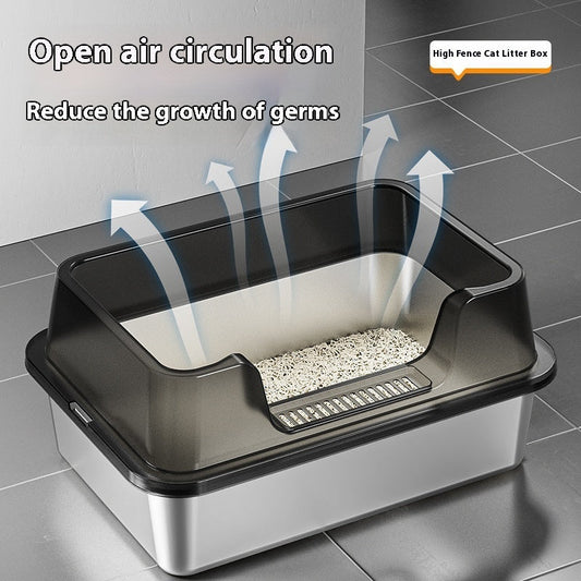 HKM-7606845 Deep Semi-Closed Stainless Steel Cat Litter Box with Various Height Options