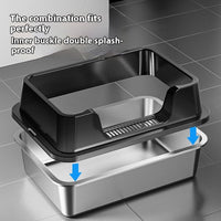 HKM-7606845 Deep Semi-Closed Stainless Steel Cat Litter Box with Various Height Options