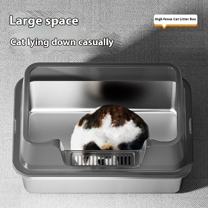 HKM-7606845 Deep Semi-Closed Stainless Steel Cat Litter Box with Various Height Options