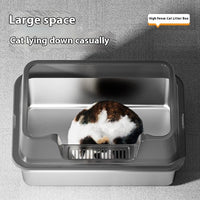 HKM-7606845 Deep Semi-Closed Stainless Steel Cat Litter Box with Various Height Options