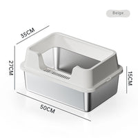 HKM-7606845 Deep Semi-Closed Stainless Steel Cat Litter Box with Various Height Options