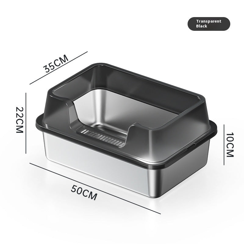 HKM-7606845 Deep Semi-Closed Stainless Steel Cat Litter Box with Various Height Options