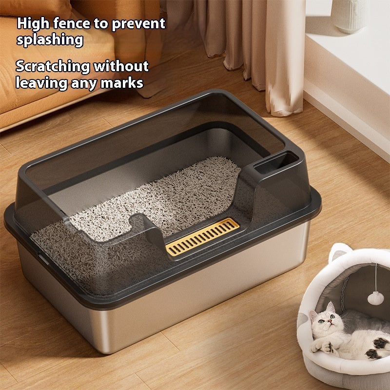 HKM-7606845 Deep Semi-Closed Stainless Steel Cat Litter Box with Various Height Options