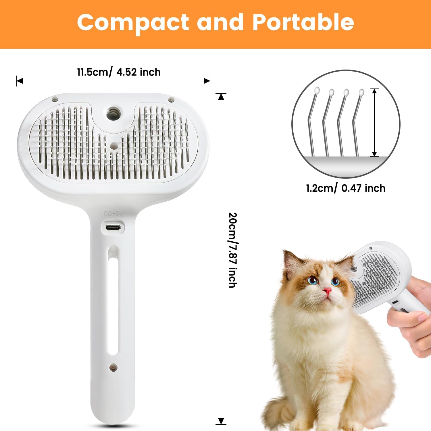 HKM-7608765 3-in-1 Pet Steam Brush with Water Mist Spray for Grooming and Shedding, Self-Cleaning Design for Cats and Dogs