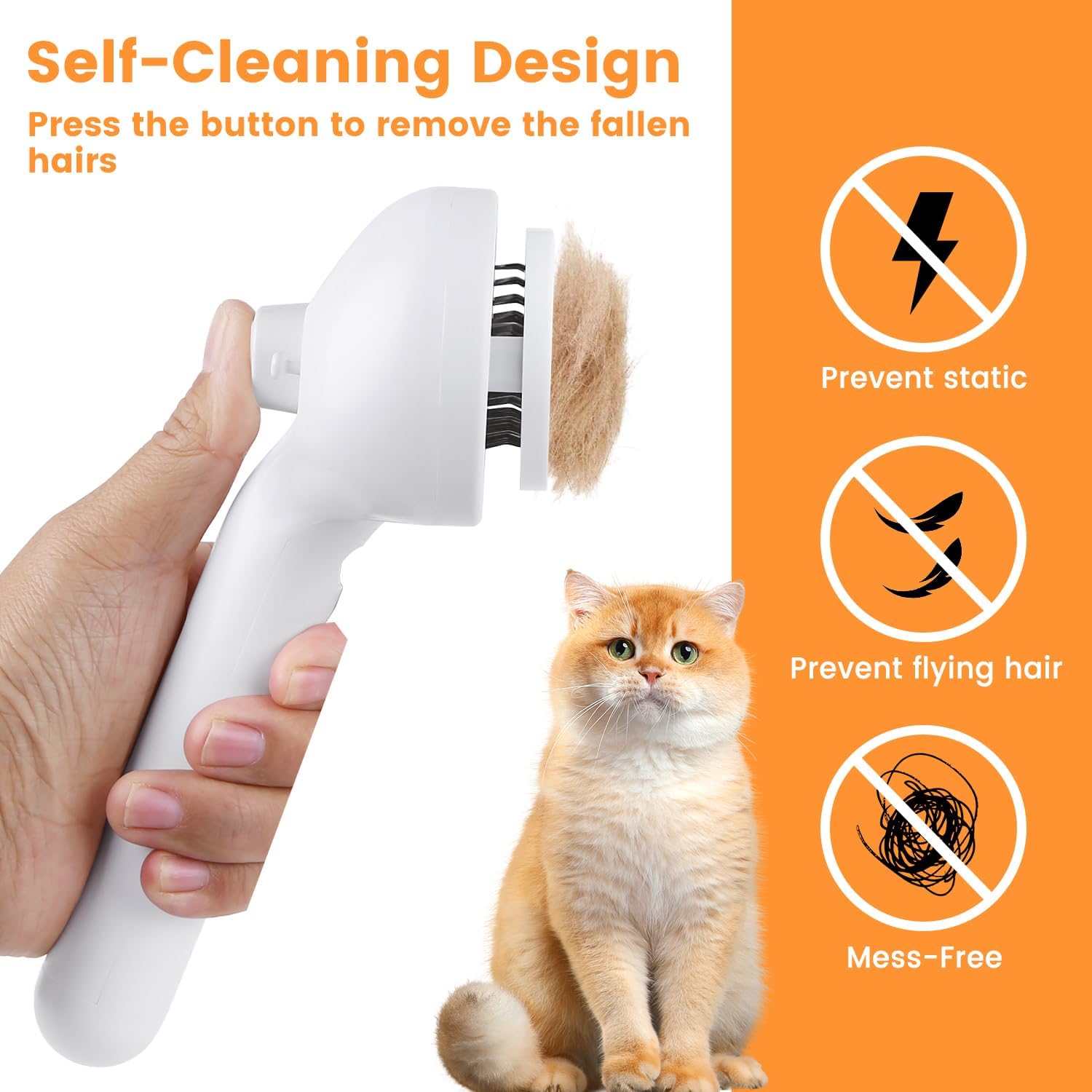 HKM-7608765 3-in-1 Pet Steam Brush with Water Mist Spray for Grooming and Shedding, Self-Cleaning Design for Cats and Dogs