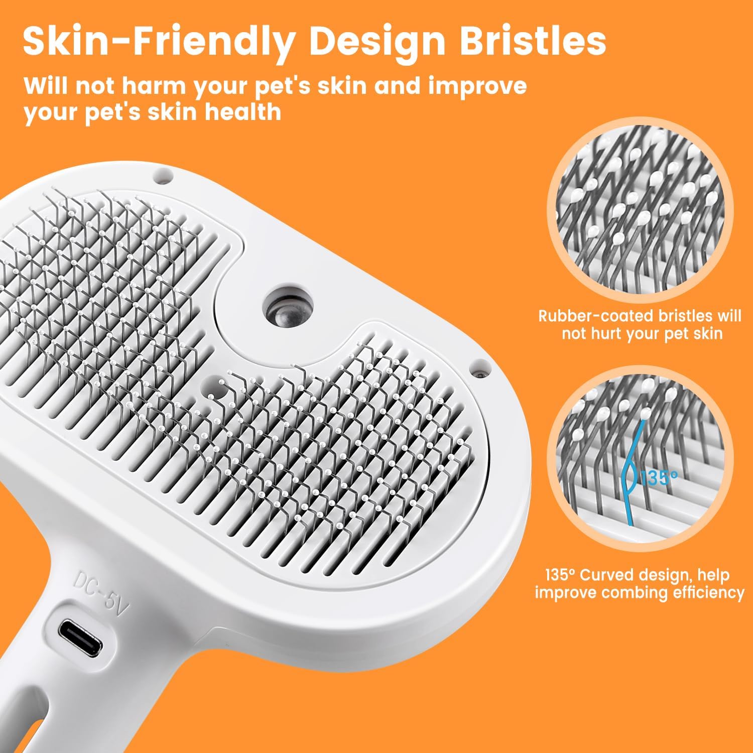 HKM-7608765 3-in-1 Pet Steam Brush with Water Mist Spray for Grooming and Shedding, Self-Cleaning Design for Cats and Dogs