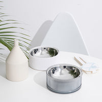 HKM-7609149 Single Bowl Anti-Tip Cat Tray in White, Blue, Gray, and Green - Medium Size