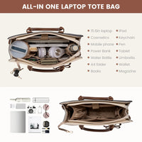 HKM-760915 Elegant Water-Resistant Leather Tote Bag for 15.6 Inch Laptops - Spacious Teacher Handbag