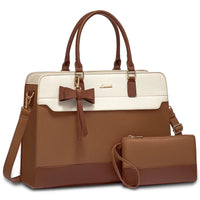 HKM-760915 Elegant Water-Resistant Leather Tote Bag for 15.6 Inch Laptops - Spacious Teacher Handbag