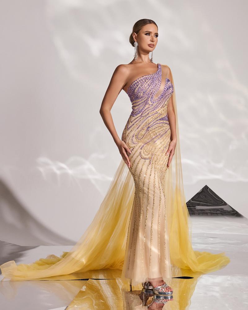 HKM-760915 Elegant Yellow Evening Dress for Women - Style EZ25127
