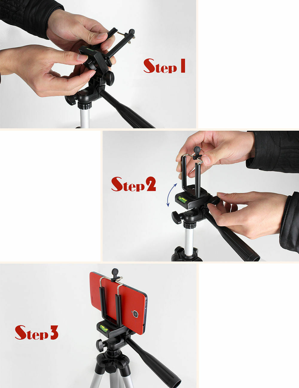 HKM-760915 Portable Aluminum Tripod Stand for Mobile Phones with 360-Degree Swivel Head and Quick-Flip Leg Locks