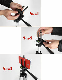 HKM-760915 Portable Aluminum Tripod Stand for Mobile Phones with 360-Degree Swivel Head and Quick-Flip Leg Locks