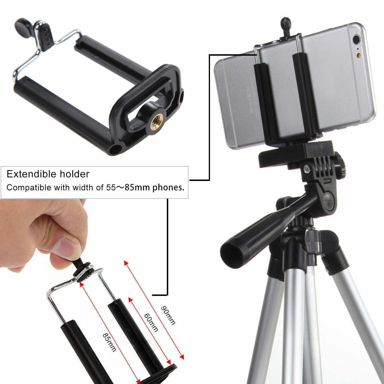 HKM-760915 Portable Aluminum Tripod Stand for Mobile Phones with 360-Degree Swivel Head and Quick-Flip Leg Locks