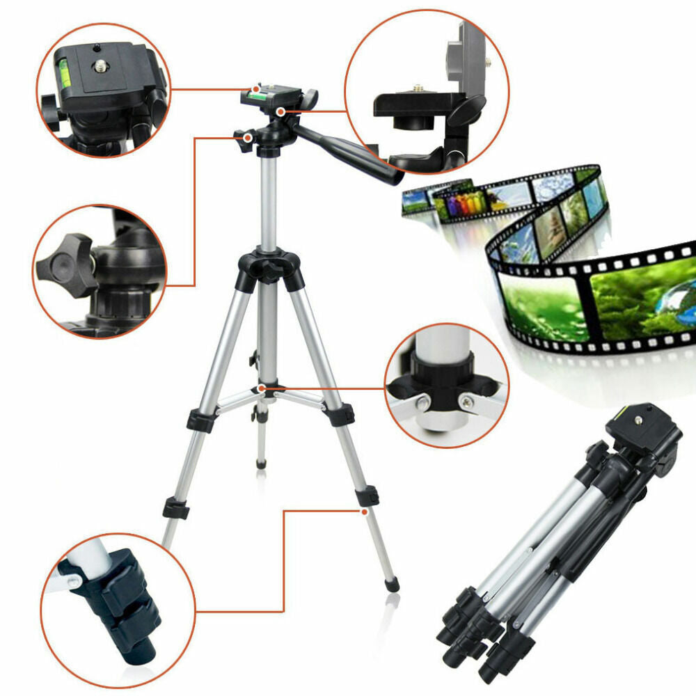 HKM-760915 Portable Aluminum Tripod Stand for Mobile Phones with 360-Degree Swivel Head and Quick-Flip Leg Locks