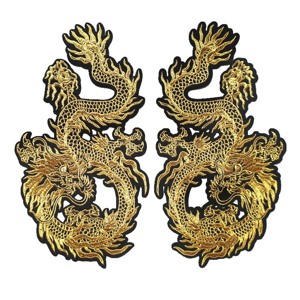 HKM-761043 Embroidered Gold Thread Auspicious Dragon Accessories for Clothing, Bags, and Decor