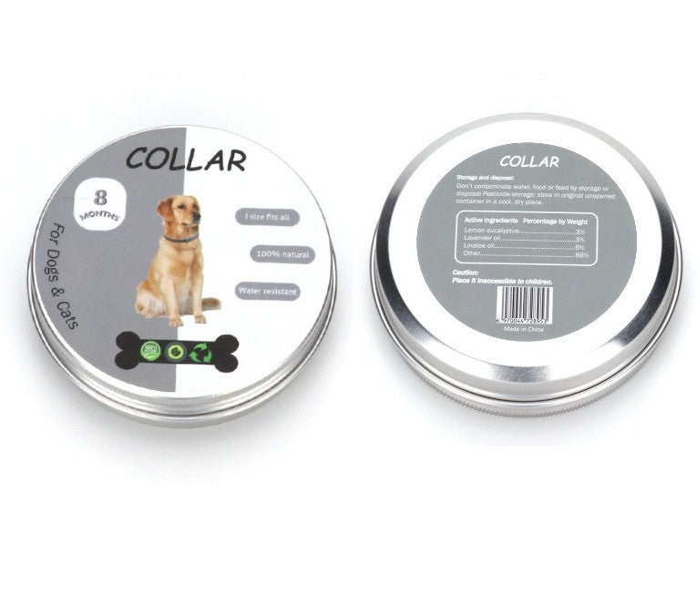 HKM-7610941 Adjustable Flea-Repellent Collar for Cats and Dogs in Yellow, Black, White, and Gray