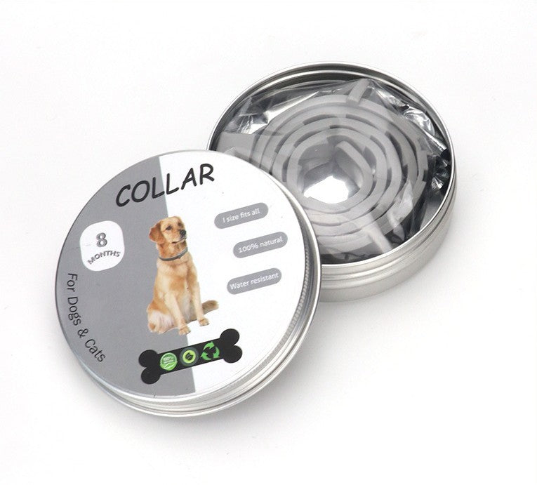 HKM-7610941 Adjustable Flea-Repellent Collar for Cats and Dogs in Yellow, Black, White, and Gray