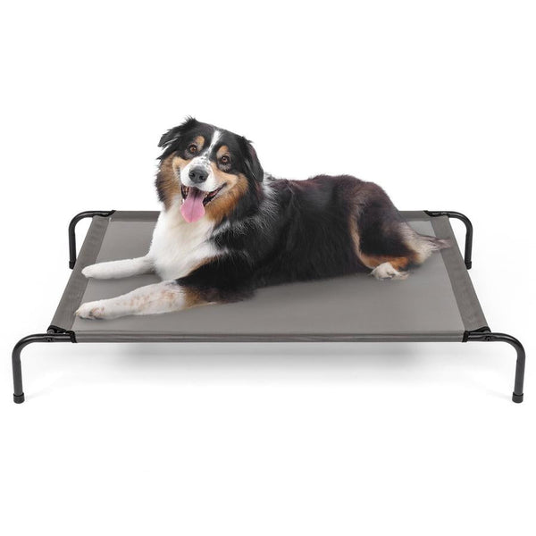 HKM-761363 Elevated Dog Bed with Durable Textilene Mesh, Powder-Coated Steel Frame, 50" x 31" x 8", Gray