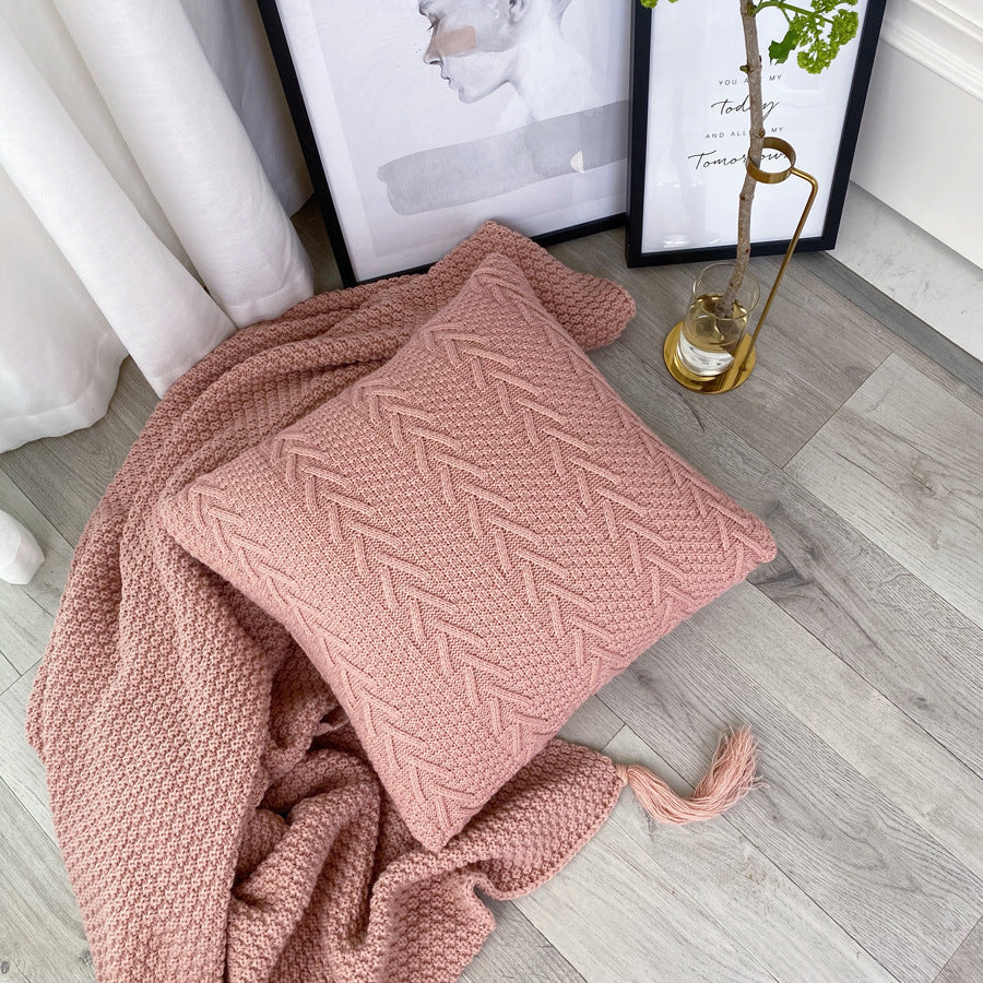 HKM-761363 Nordic Wool Knitted Pillow Cushion in Solid Colors