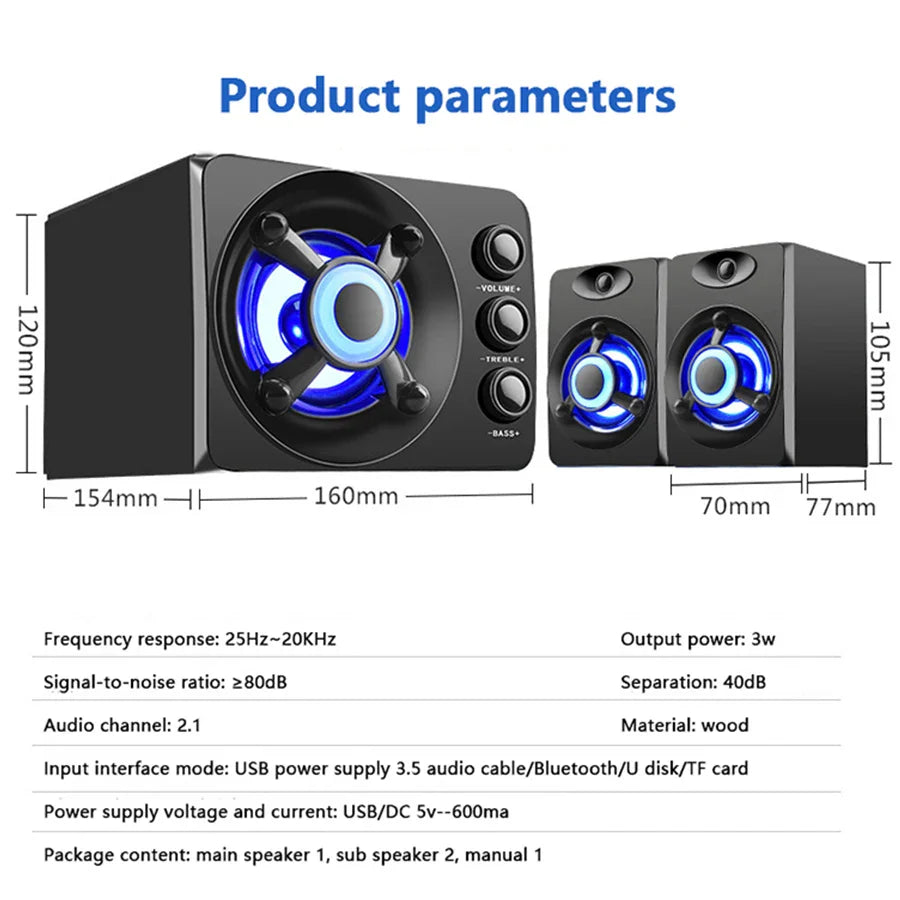HKM-761363 RGB Colourful LED Desktop Gaming Speaker with Subwoofer
