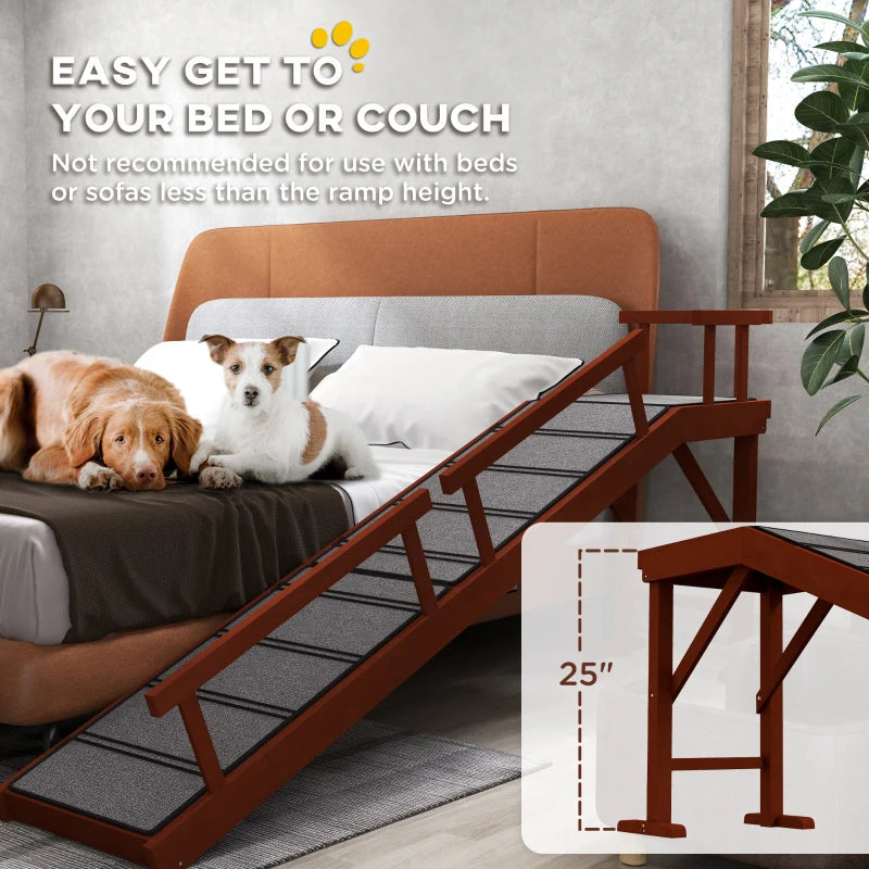 HKM-7614397 Wooden Dog Ramp with Removable Guardrails, Non-Slip Carpet Surface, 73 Long, Suitable for Pets Up to 88 lbs