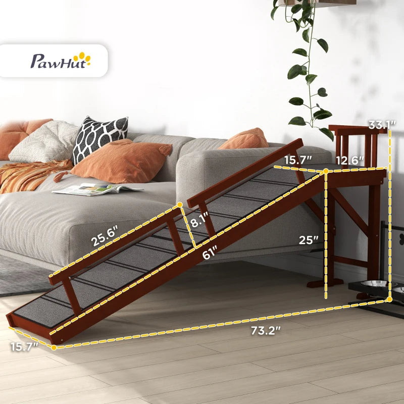 HKM-7614397 Wooden Dog Ramp with Removable Guardrails, Non-Slip Carpet Surface, 73 Long, Suitable for Pets Up to 88 lbs