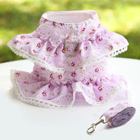 HKM-7619261 Small Floral Lace Teddy Bear Dog Leash with Chest Strap for Pets Up to 15 kg