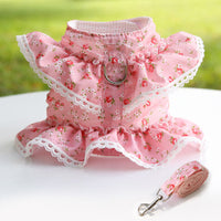 HKM-7619261 Small Floral Lace Teddy Bear Dog Leash with Chest Strap for Pets Up to 15 kg